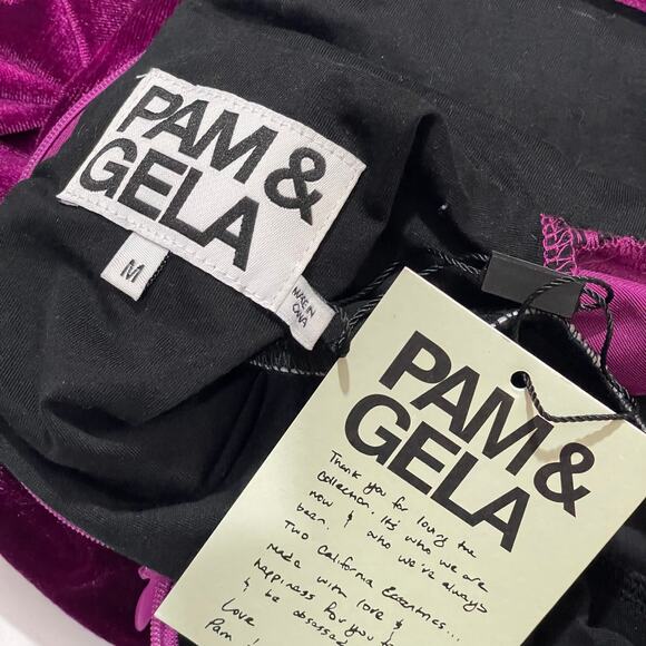 NWT Pam & Gela Velvet Shirred Dress - Fuchsia - Medium - Picture 10 of 16